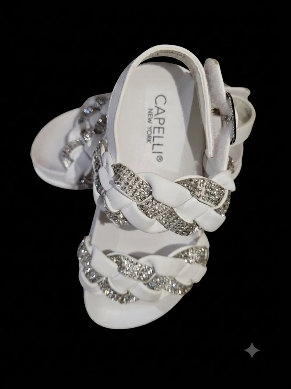 Capelli New York White Braided Crystal Strap Sandals